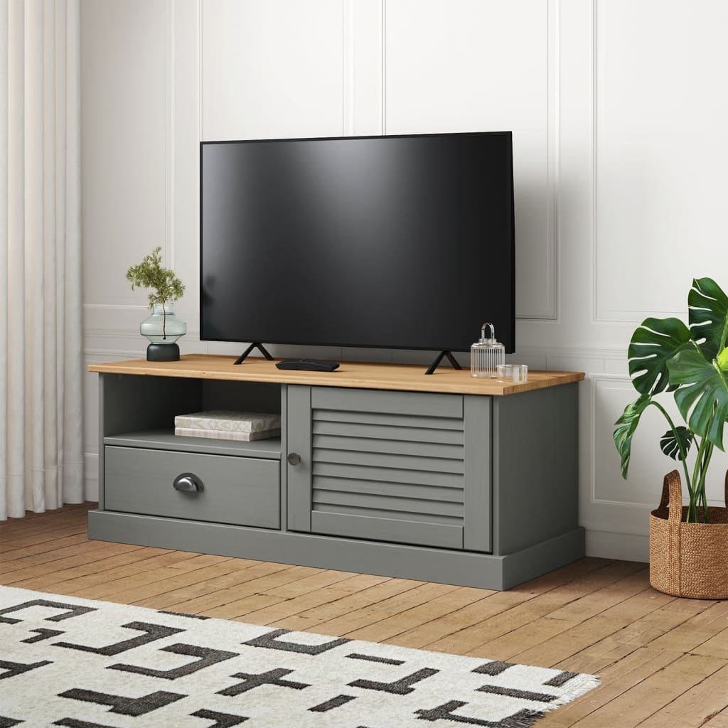 TV-Schrank VIGO Grau 106x40x40 cm Massivholz Kiefer - Pazzar.ch