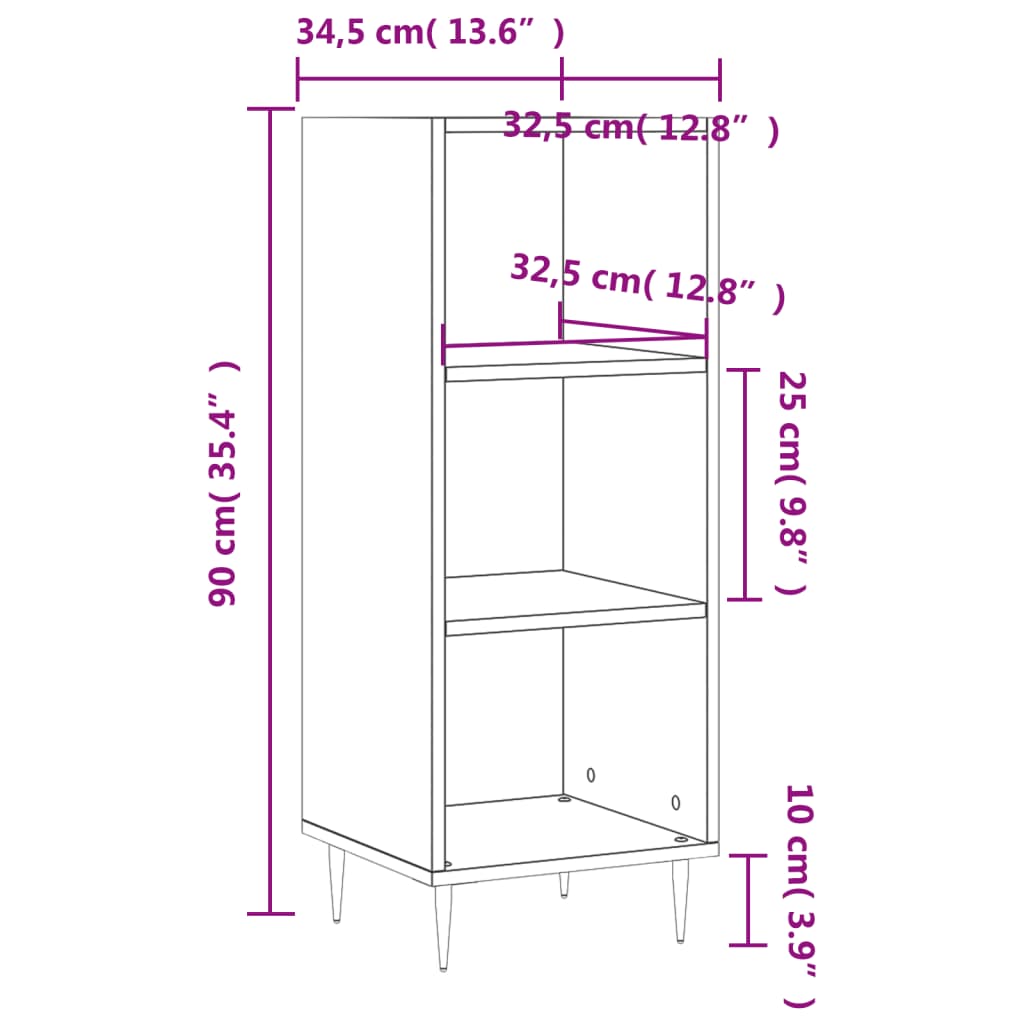 Sideboard Hochglanz-Weiß 34,5x32,5x90 cm Holzwerkstoff - Pazzar.ch