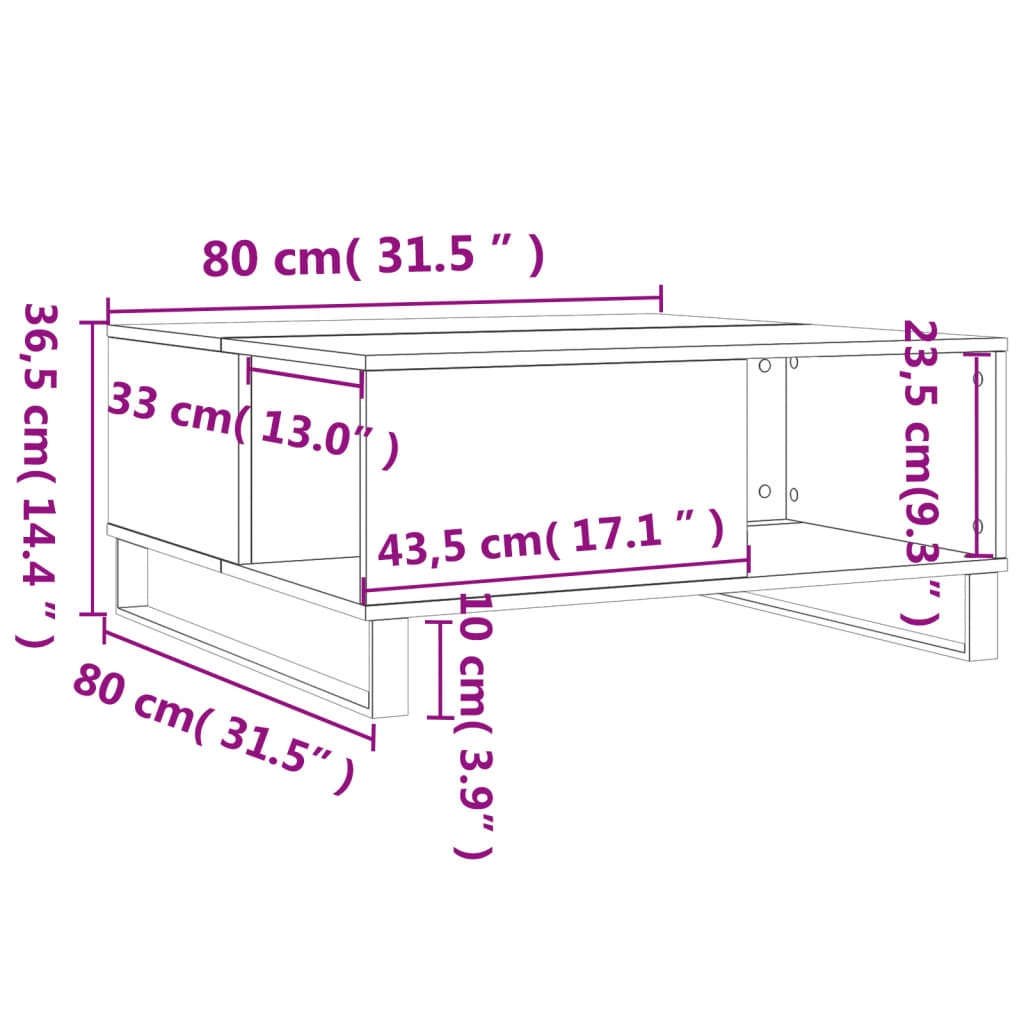 Couchtisch Braun Eichen-Optik 80x80x36,5 cm Holzwerkstoff - Pazzar.ch