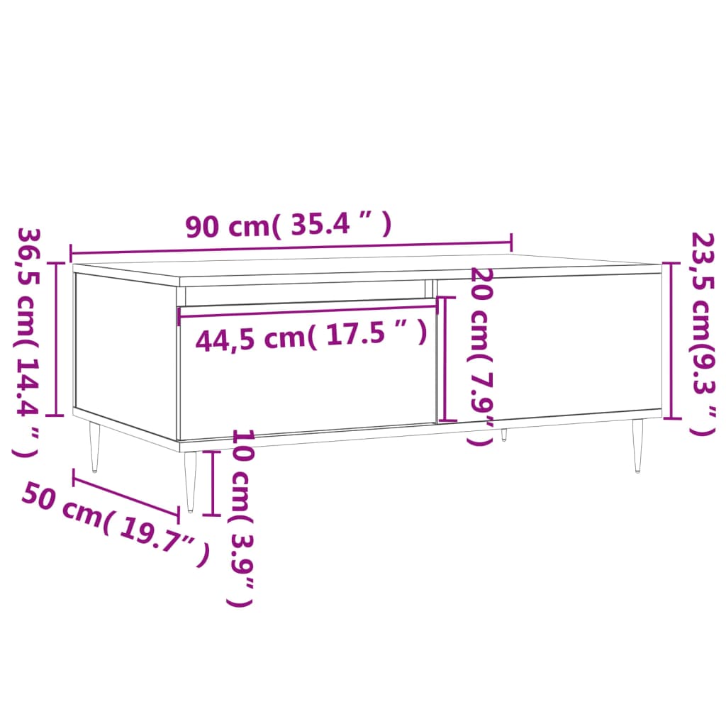 Couchtisch Betongrau 90x50x36,5 cm Holzwerkstoff - Pazzar.ch
