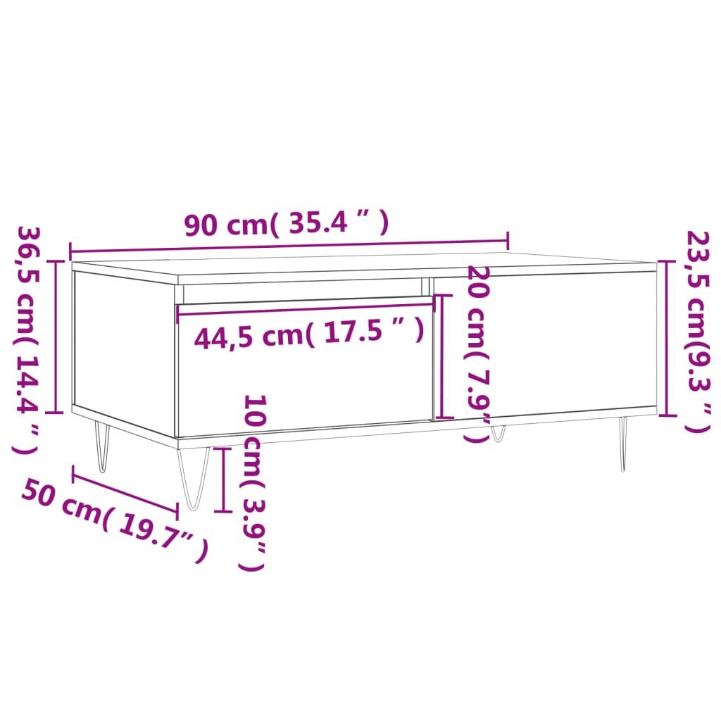Couchtisch Sonoma-Eiche 90x50x36,5 cm Holzwerkstoff - Pazzar.ch
