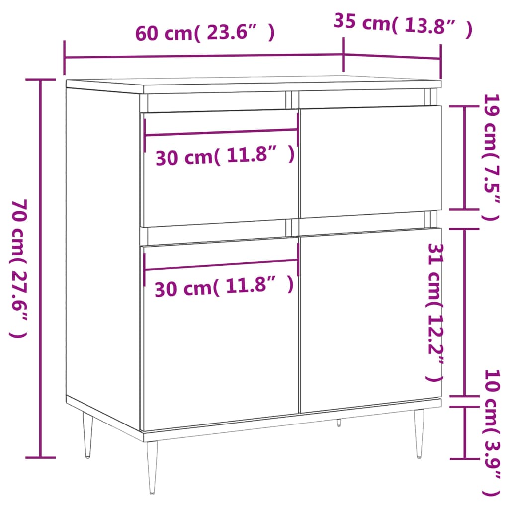 Sideboard Grau Sonoma 60x35x70 cm Holzwerkstoff - Pazzar.ch