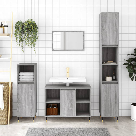 Badschrank Grau Sonoma 30x30x100 cm Holzwerkstoff - Pazzar.ch
