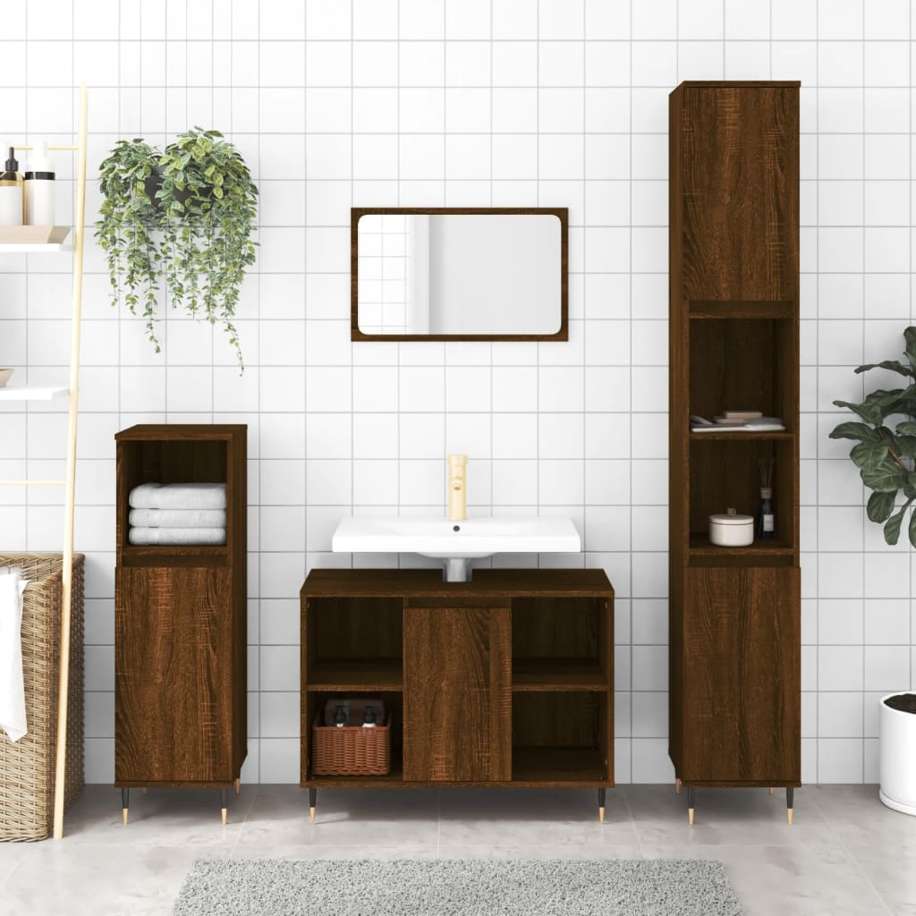 Badschrank Braun Eichen-Optik 30x30x100 cm Holzwerkstoff - Pazzar.ch