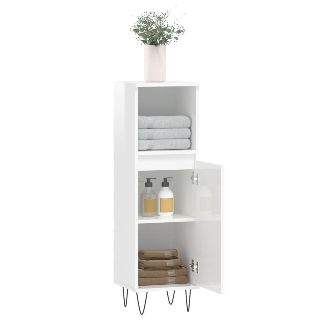 Badschrank Hochglanz-Weiß 30x30x100 cm Holzwerkstoff - Pazzar.ch
