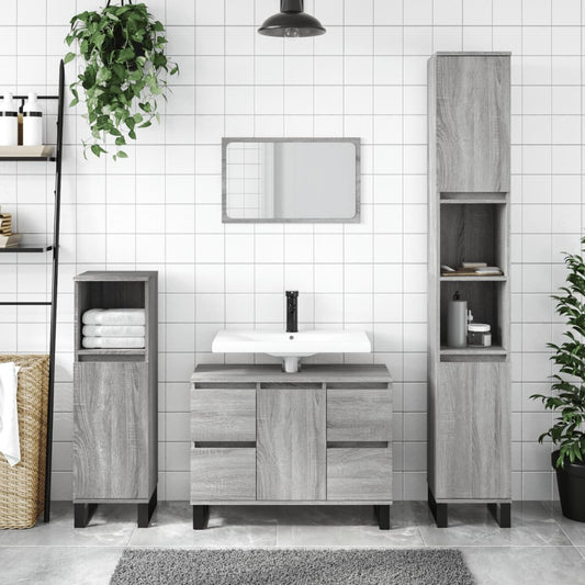 Badschrank Grau Sonoma 30x30x100 cm Holzwerkstoff - Pazzar.ch