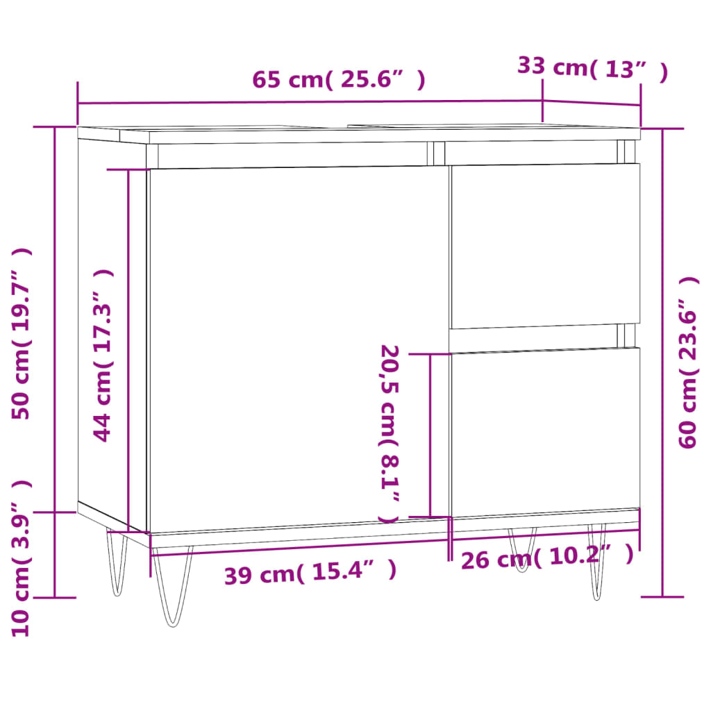 Badschrank Betongrau 65x33x60 cm Holzwerkstoff - Pazzar.ch