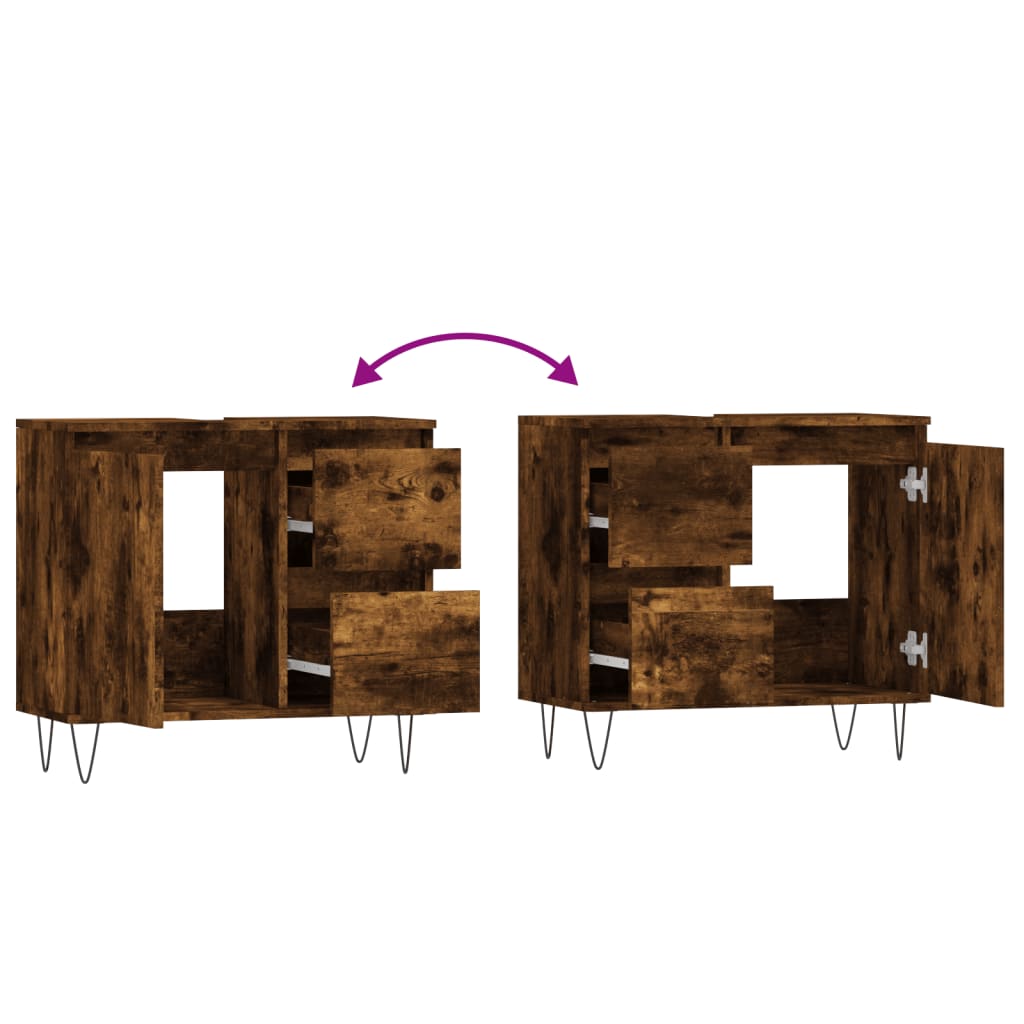 Badschrank Räuchereiche 65x33x60 cm Holzwerkstoff - Pazzar.ch