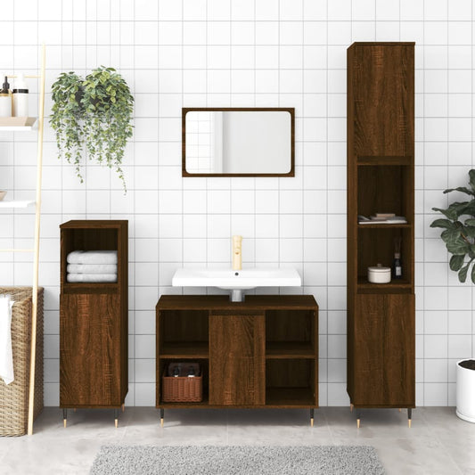 Badschrank Braun Eichen-Optik 80x33x60 cm Holzwerkstoff - Pazzar.ch