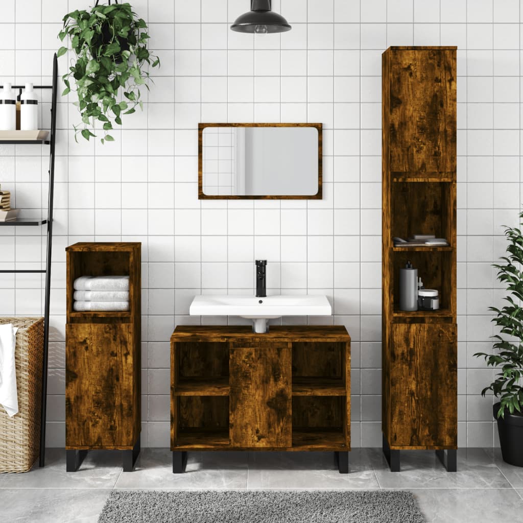 Badschrank Räuchereiche 80x33x60 cm Holzwerkstoff - Pazzar.ch