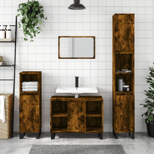 Badschrank Räuchereiche 80x33x60 cm Holzwerkstoff - Pazzar.ch
