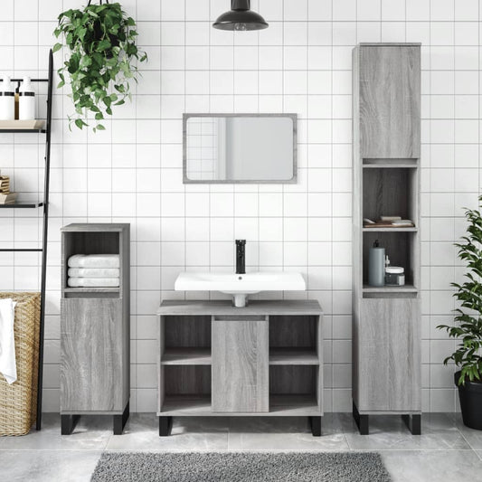 Badschrank Grau Sonoma 80x33x60 cm Holzwerkstoff - Pazzar.ch