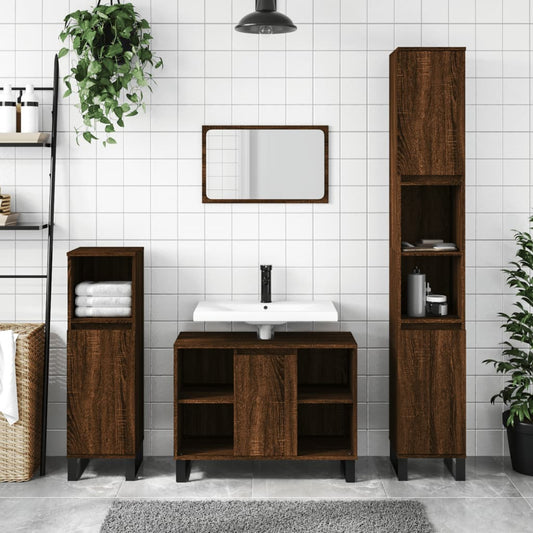 Badschrank Braun Eichen-Optik 80x33x60 cm Holzwerkstoff - Pazzar.ch