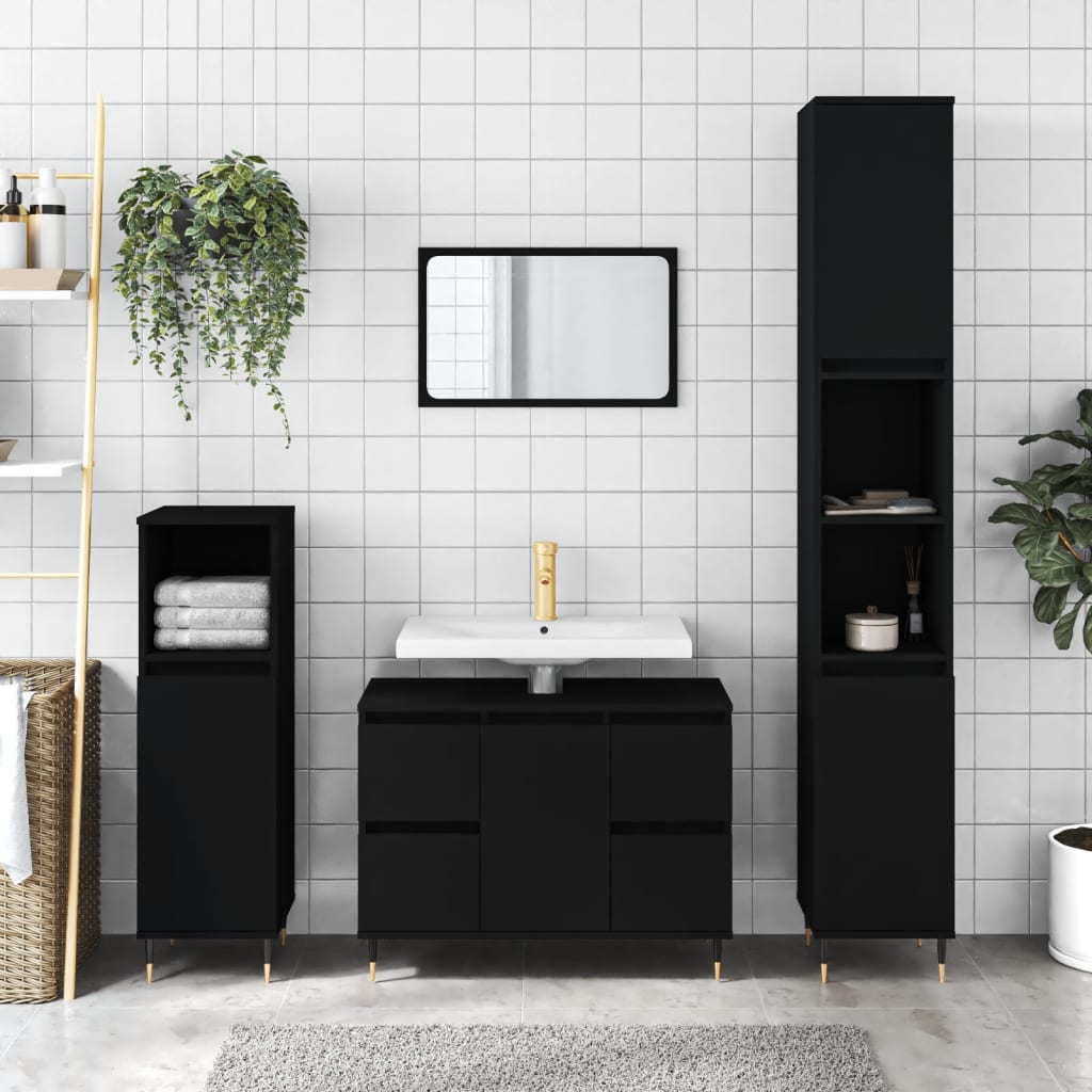 Badschrank Schwarz 80x33x60 cm Holzwerkstoff - Pazzar.ch