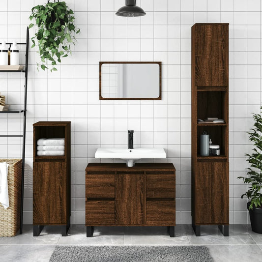 Badschrank Braun Eichen-Optik 80x33x60 cm Holzwerkstoff - Pazzar.ch
