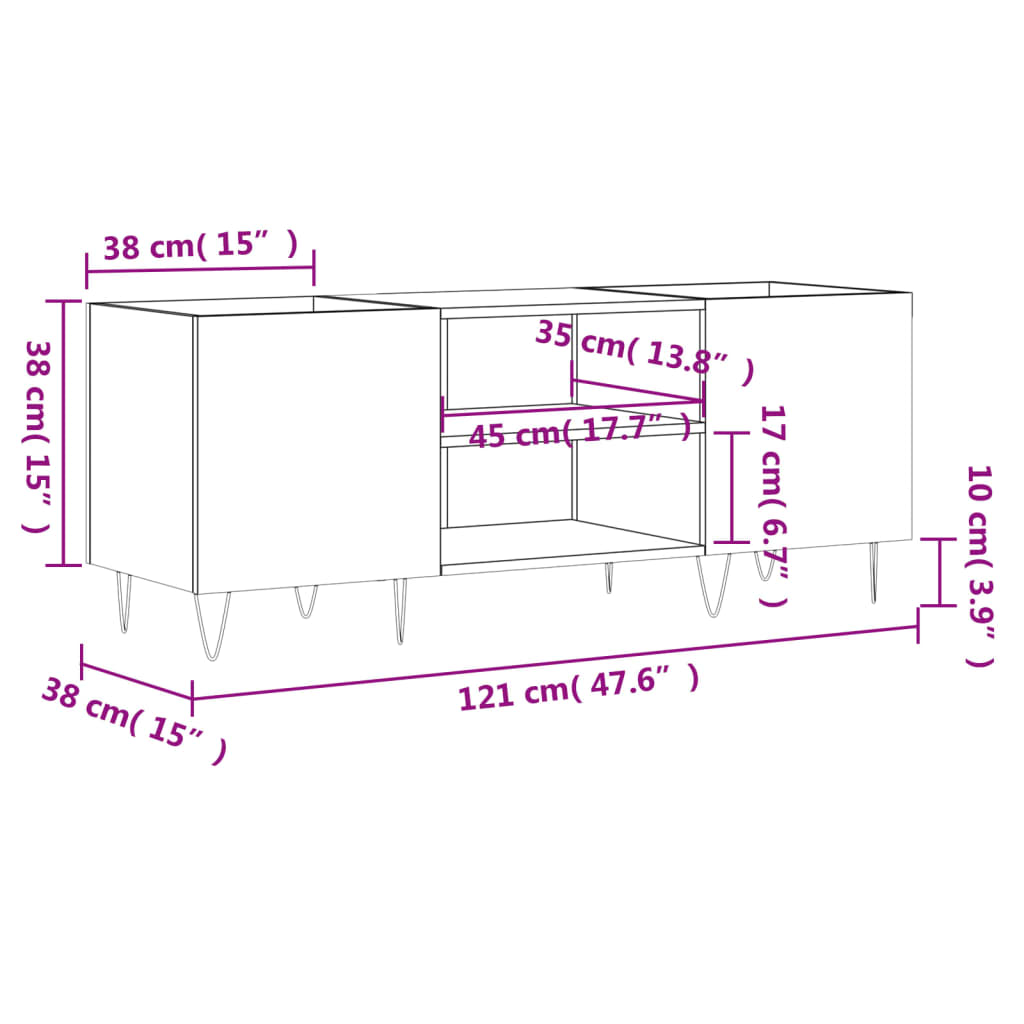 Plattenschrank Grau Sonoma 121x38x48 cm Holzwerkstoff - Pazzar.ch