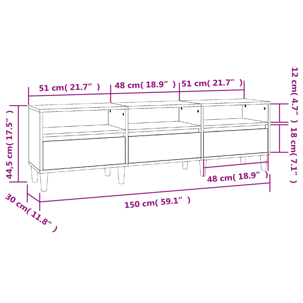 TV-Schrank Betongrau 150x30x44,5 cm Holzwerkstoff - Pazzar.ch