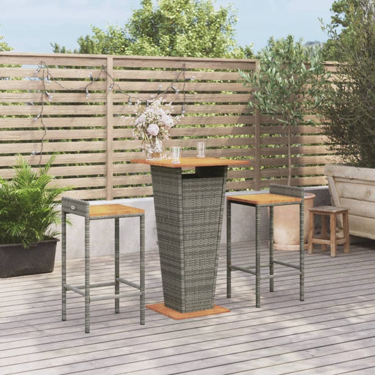 3-tlg. Gartenbar-Set Grau Poly Rattan & Massivholz Akazie - Pazzar.ch