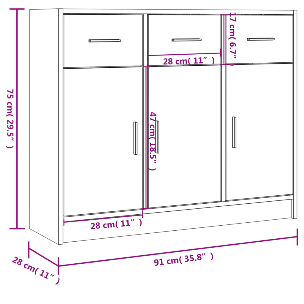 Sideboard Räuchereiche 91x28x75 cm Holzwerkstoff - Pazzar.ch