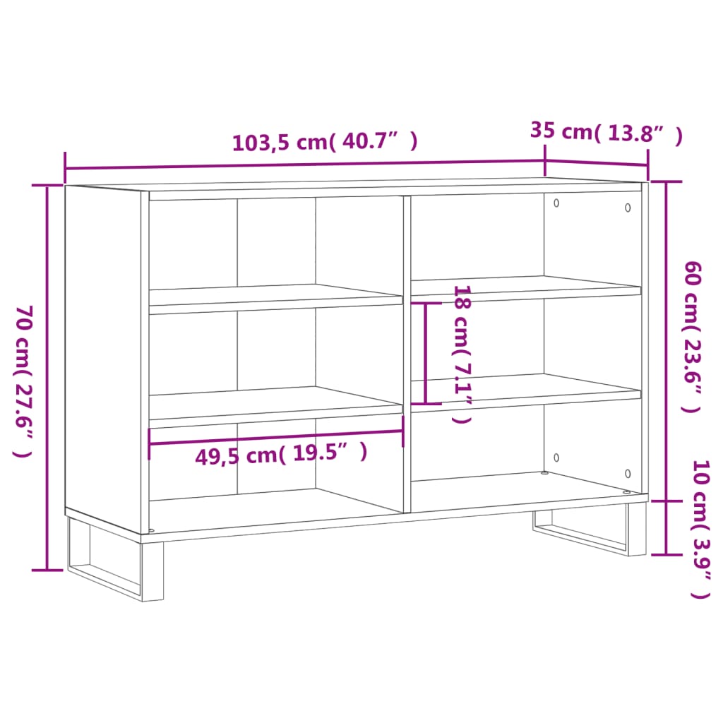 Sideboard Hochglanz-Weiß 103,5x35x70 cm Holzwerkstoff - Pazzar.ch