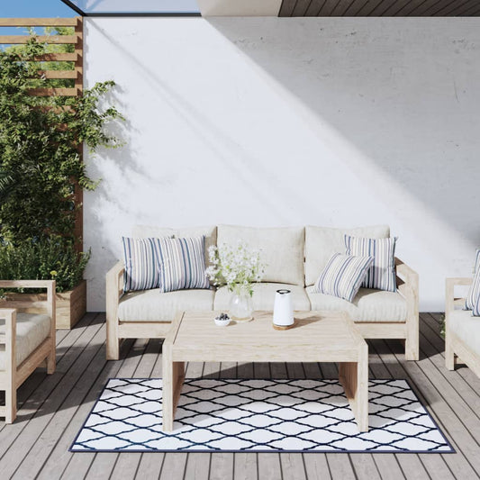 Outdoor-Teppich Marineblau Weiß 80x150 cm Beidseitig Nutzbar - Pazzar.ch