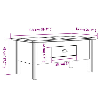 Couchtisch BODO Grau 100x55x45 cm Massivholz Kiefer - Pazzar.ch