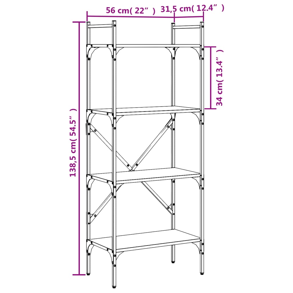 Bücherregal 4 Fächer Braun Eiche 56x31,5x138,5 cm Holzwerkstoff - Pazzar.ch