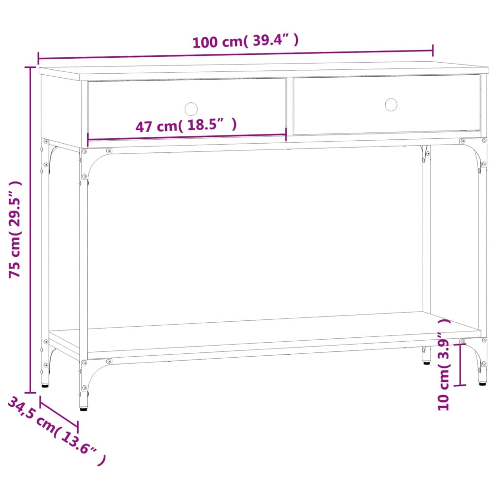 Konsolentisch Grau Sonoma 100x34,5x75 cm Holzwerkstoff - Pazzar.ch