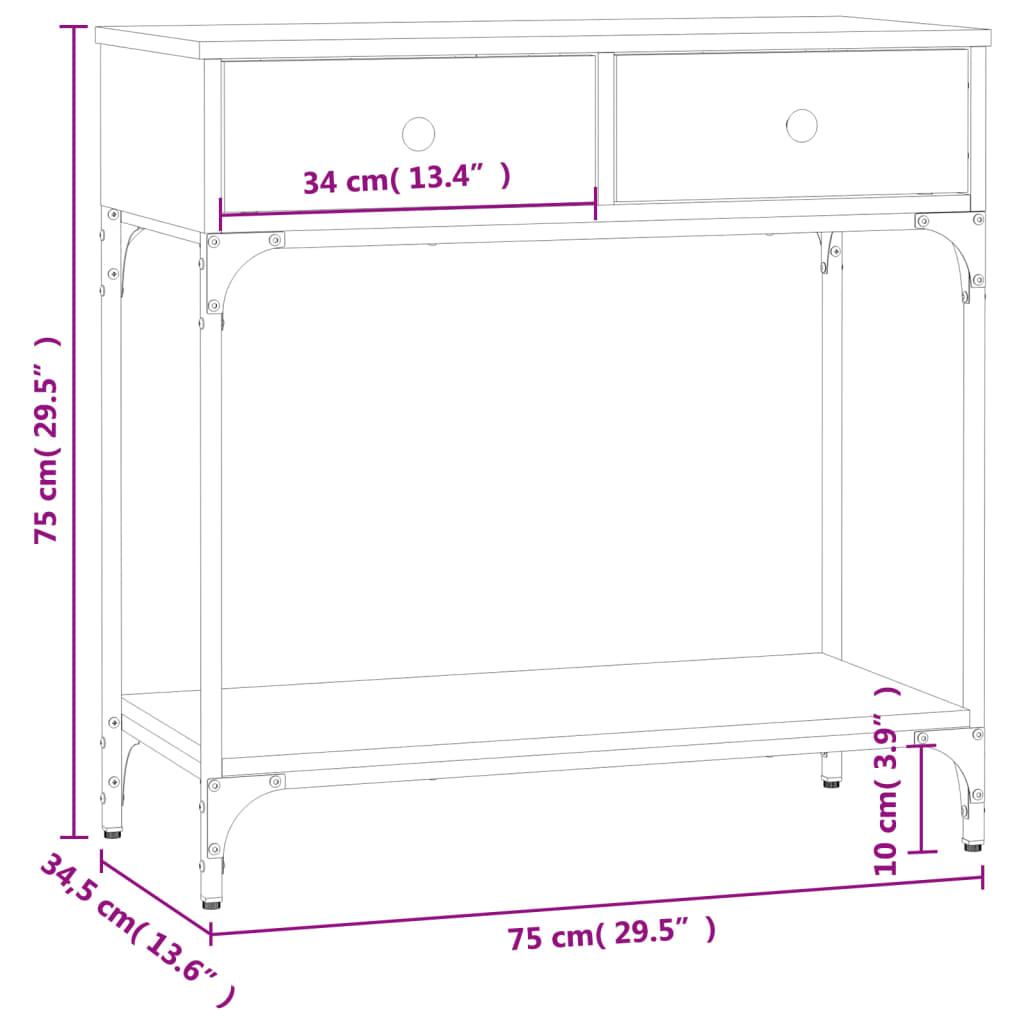 Konsolentisch Grau Sonoma 75x34,5x75 cm Holzwerkstoff - Pazzar.ch