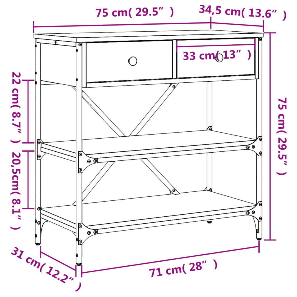 Konsolentisch Räuchereiche 75x34,5x75 cm Holzwerkstoff - Pazzar.ch