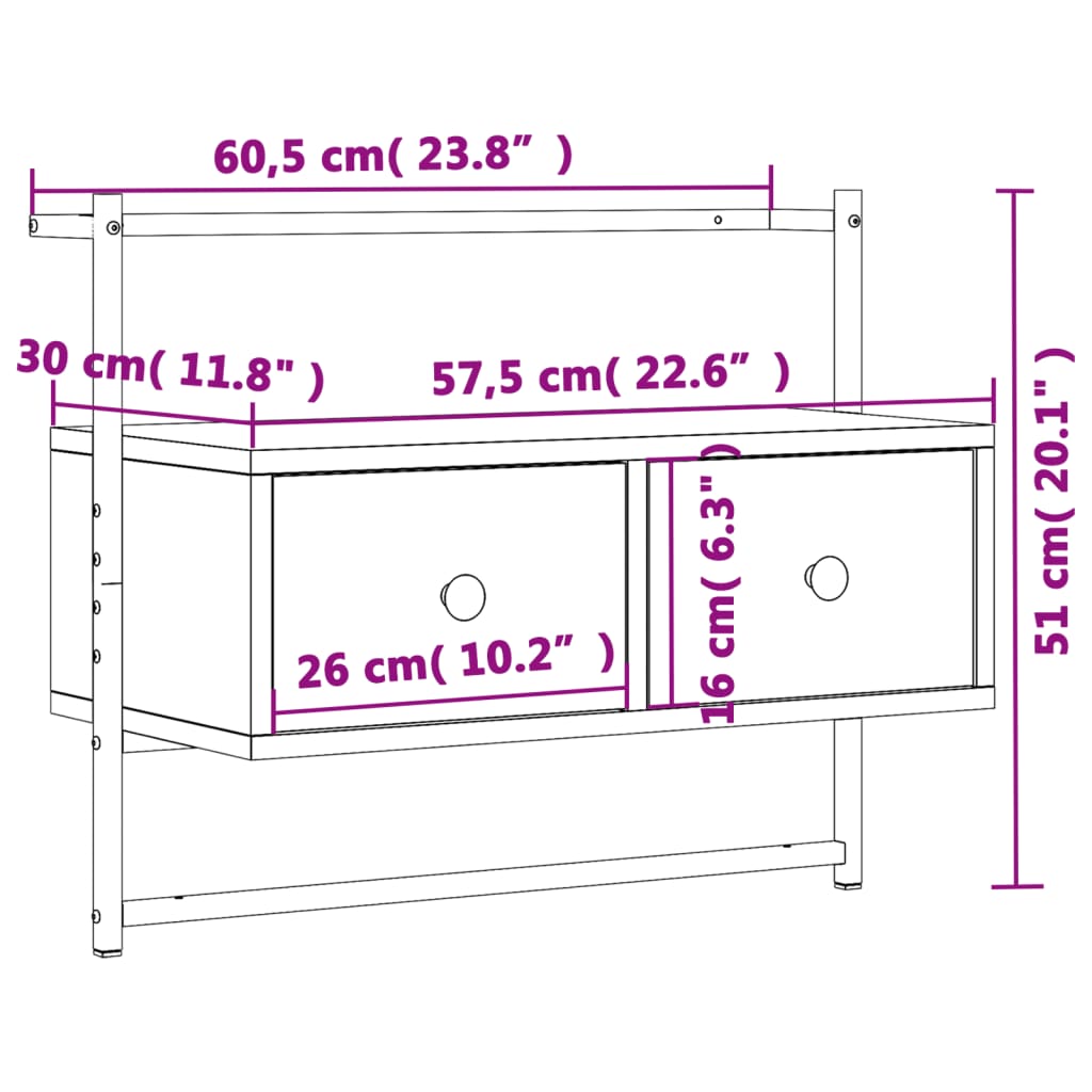TV-Wandschrank Räuchereiche 60,5x30x51 cm Holzwerkstoff - Pazzar.ch