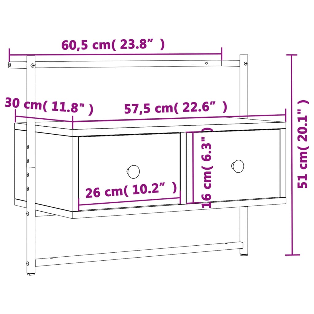 TV-Wandschrank Braun Eiche 60,5x30x51 cm Holzwerkstoff - Pazzar.ch