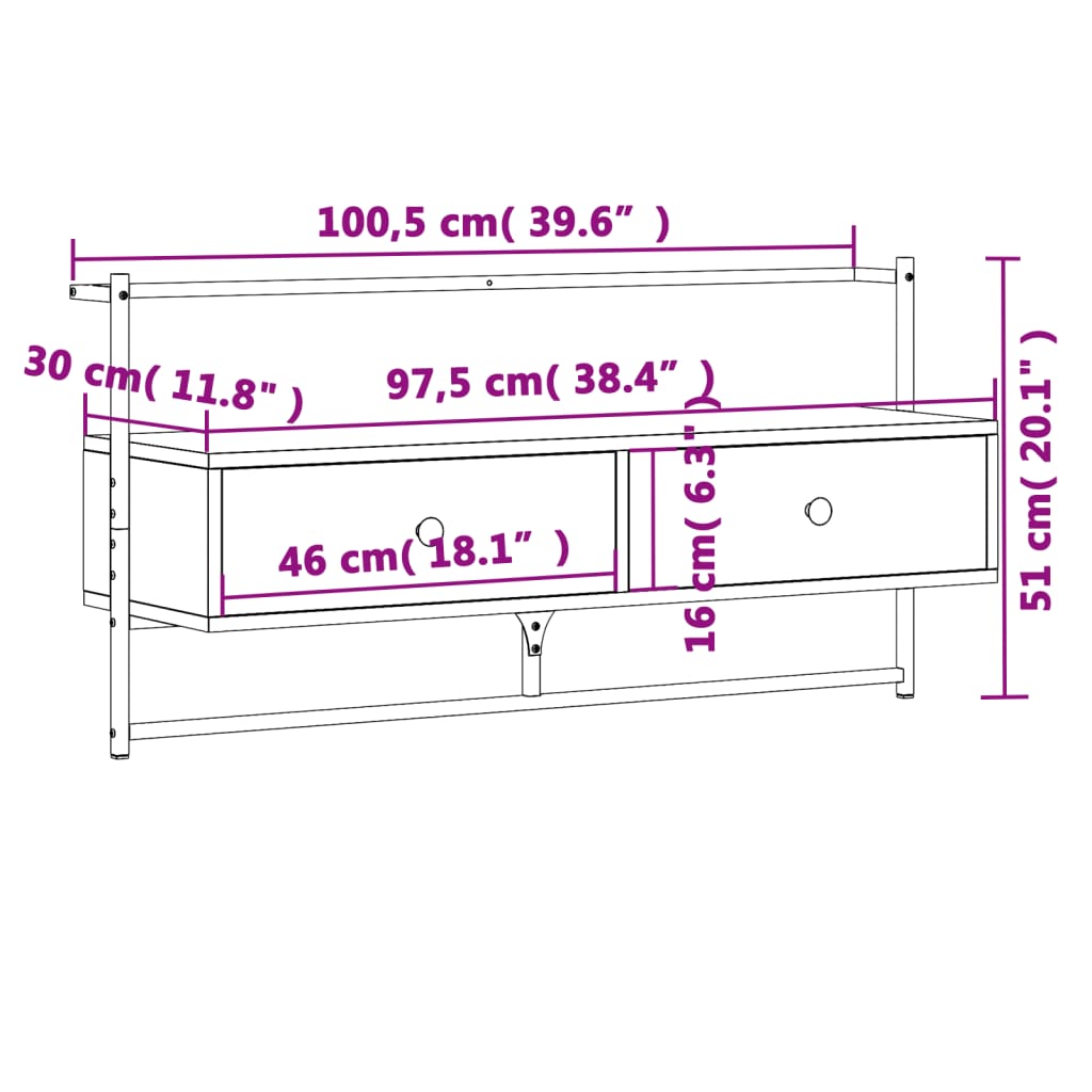 TV-Wandschrank Sonoma-Eiche 100,5x30x51 cm Holzwerkstoff - Pazzar.ch