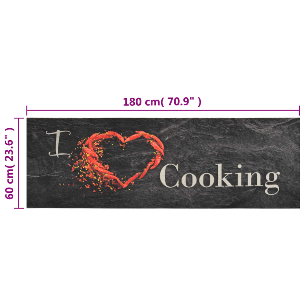 Küchenteppich Waschbar Cooking Schwarz 60x180 cm Samt - Pazzar.ch