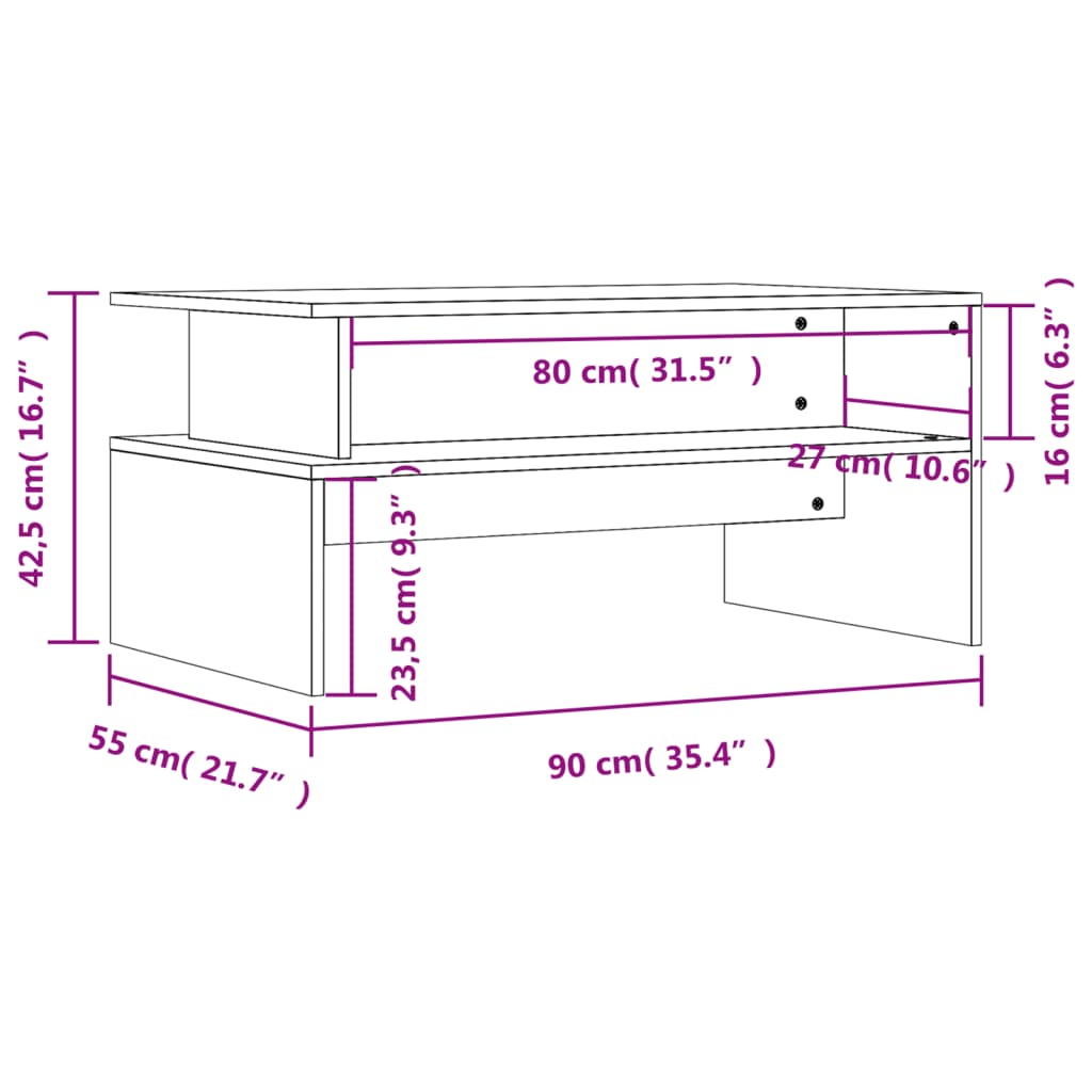 Couchtisch Weiß 90x55x42,5 cm Holzwerkstoff - Pazzar.ch