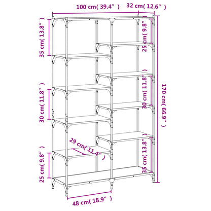 Bücherregal Grau Sonoma 100x32x170 cm Holzwerkstoff und Eisen - Pazzar.ch