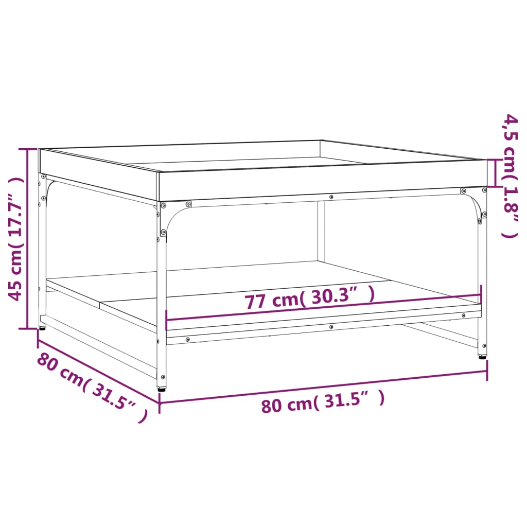 Couchtisch Räuchereiche 80x80x45 cm Holzwerkstoff und Eisen - Pazzar.ch