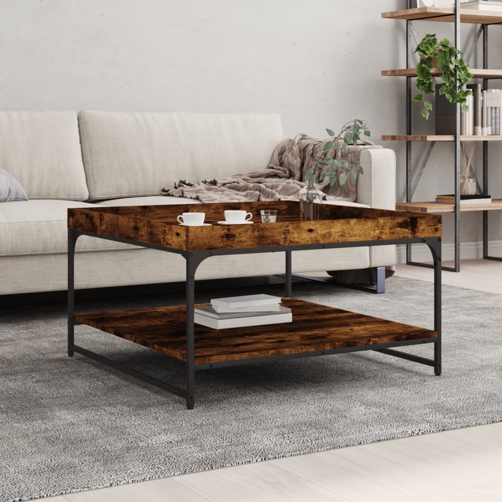 Couchtisch Räuchereiche 80x80x45 cm Holzwerkstoff und Eisen - Pazzar.ch