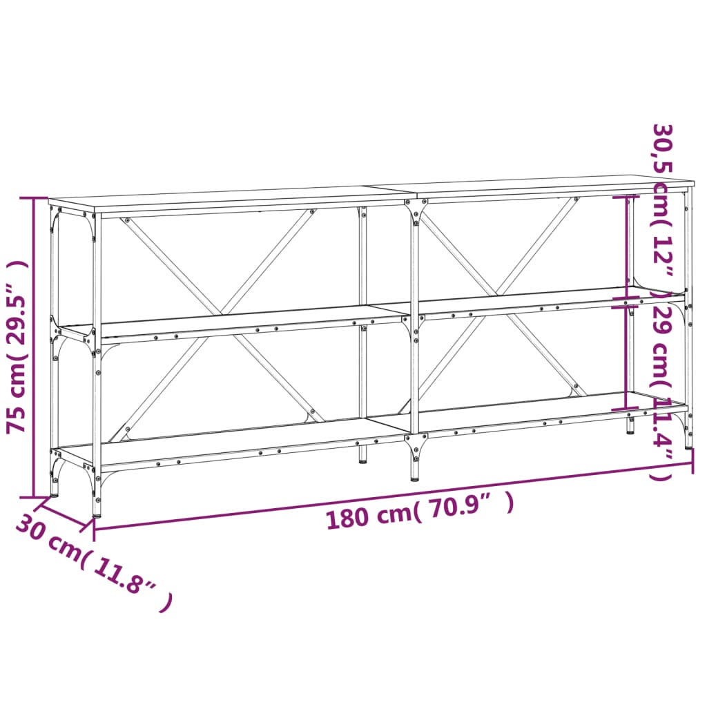 Konsolentisch Braun Eiche 180x30x75 cm Holzwerkstoff und Eisen - Pazzar.ch