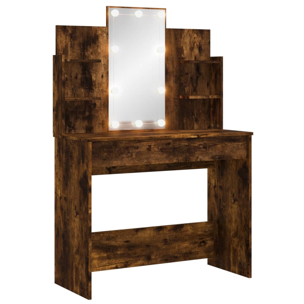Schminktisch mit LED-Leuchten Räuchereiche 96x40x142 cm - Pazzar.ch