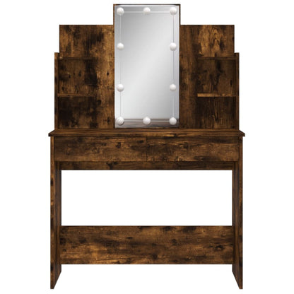 Schminktisch mit LED-Leuchten Räuchereiche 96x40x142 cm - Pazzar.ch