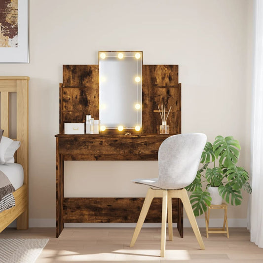 Schminktisch mit LED-Leuchten Räuchereiche 96x40x142 cm - Pazzar.ch
