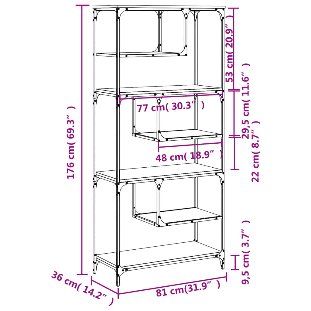 Bücherregal Grau Sonoma 81x36x176 cm Holzwerkstoff - Pazzar.ch