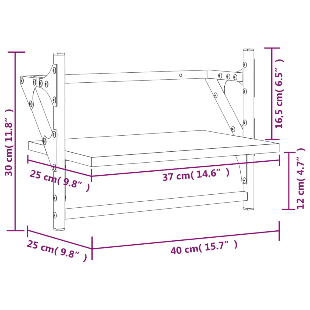 Wandregale mit Stangen 2 Stk. Schwarz 40x25x30 cm - Pazzar.ch