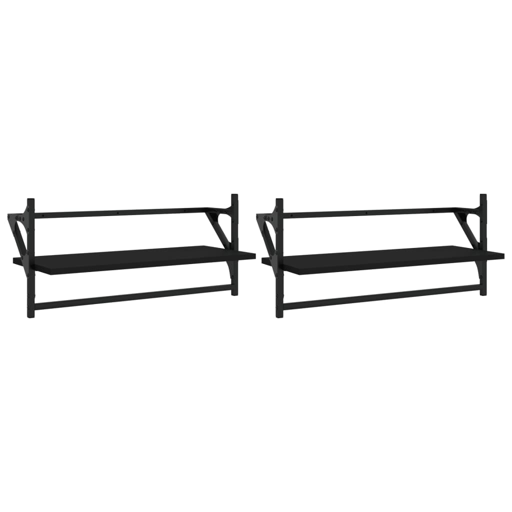 Wandregale mit Stangen 2 Stk. Schwarz 65x25x30 cm - Pazzar.ch