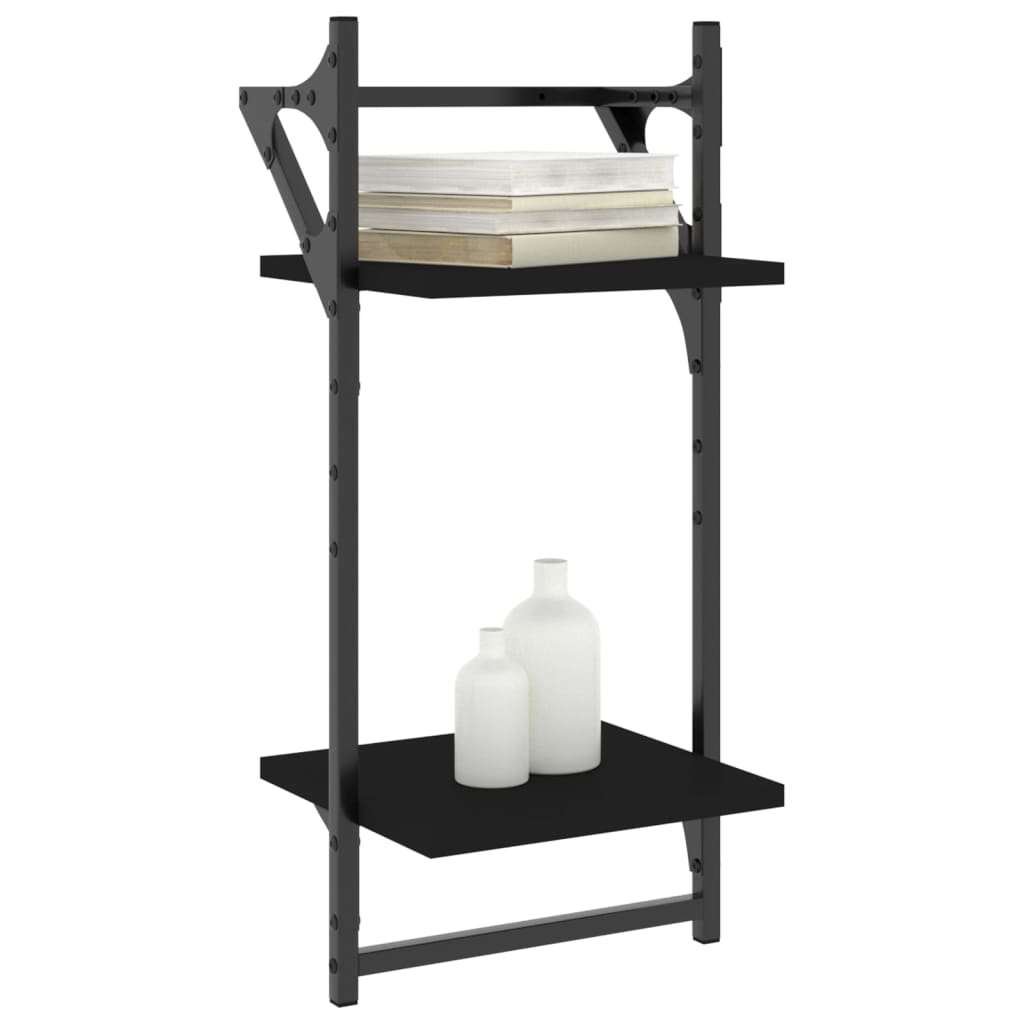Wandregale mit 2 Ablagen & Stangen 2 Stk. Schwarz 30x25x65 cm - Pazzar.ch