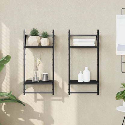 Wandregale mit 2 Ablagen & Stangen 2 Stk. Schwarz 30x25x65 cm - Pazzar.ch