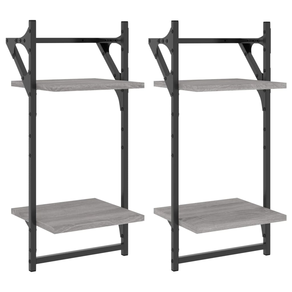 Wandregale mit 2 Ablagen & Stangen 2 Stk Grau Sonoma 30x25x65cm - Pazzar.ch