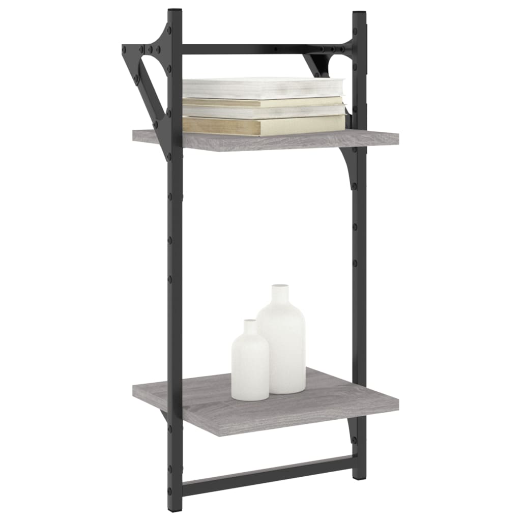Wandregale mit 2 Ablagen & Stangen 2 Stk Grau Sonoma 30x25x65cm - Pazzar.ch