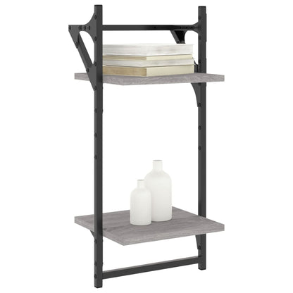 Wandregale mit 2 Ablagen & Stangen 2 Stk Grau Sonoma 30x25x65cm - Pazzar.ch